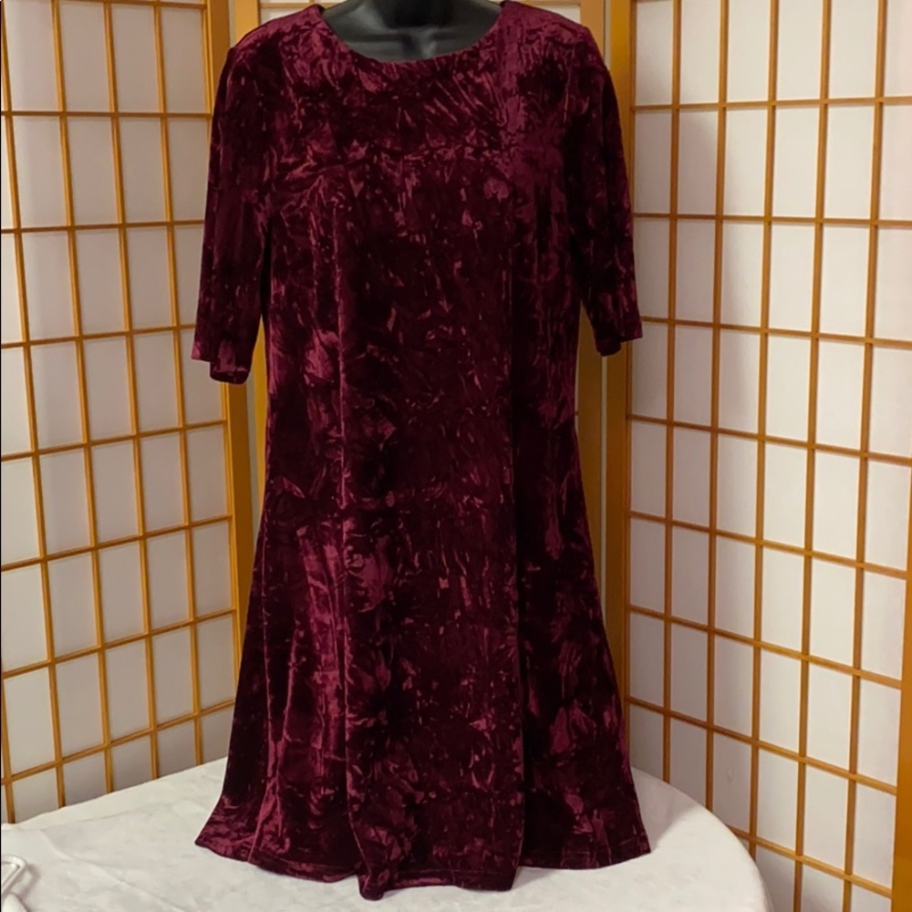 Wine Crushed Velvet Dress Large